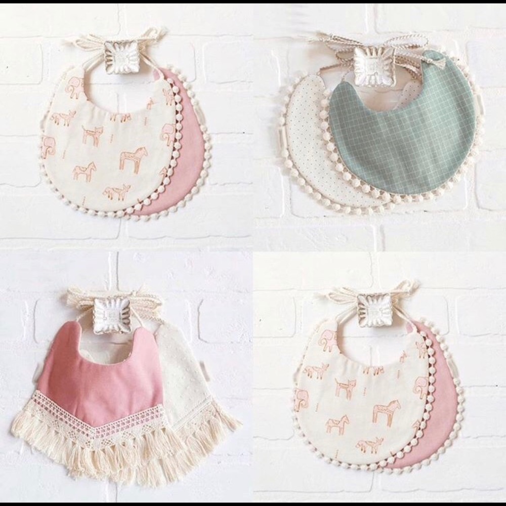 Double Sided Baby Bib Sage Pom & Polka Dot